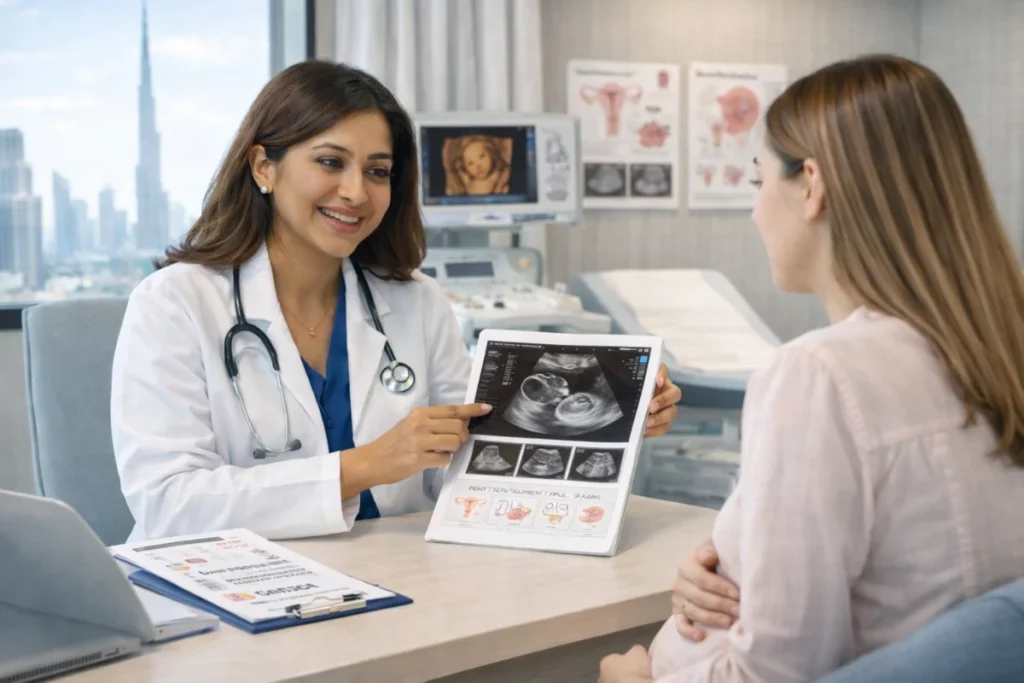 Prenatal care consultation with a gynecologist in a Dubai fertility clinic