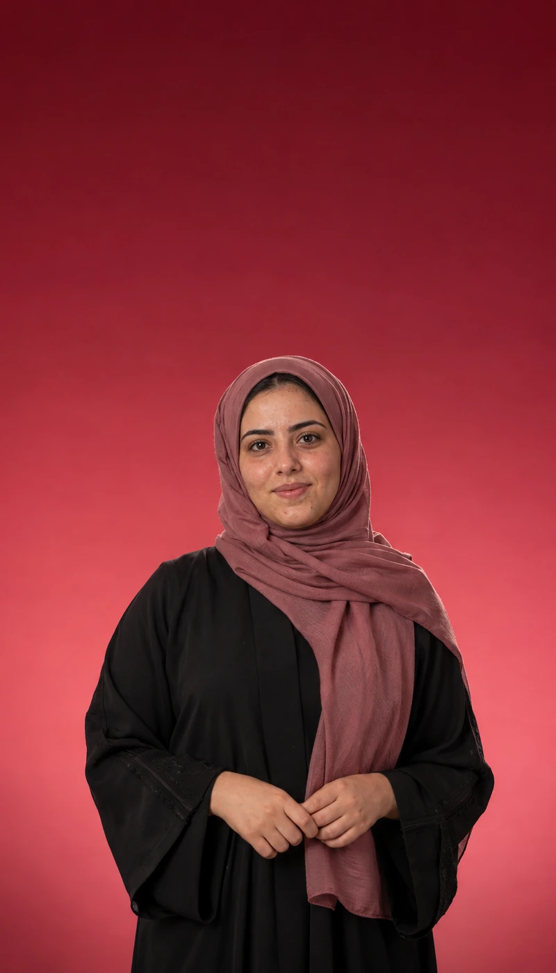 Young woman in a dusty rose hijab and black abaya