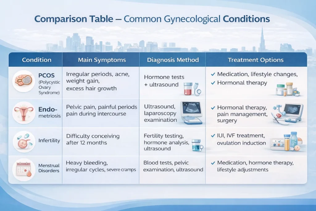 Common women's health conditions treated by gynecologists in Dubai